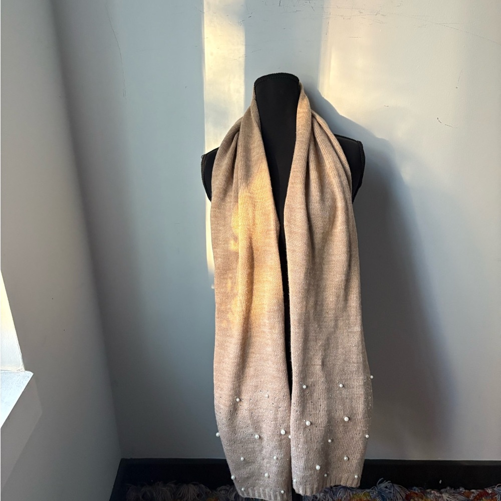 Beige Scarf with Pearl Accents